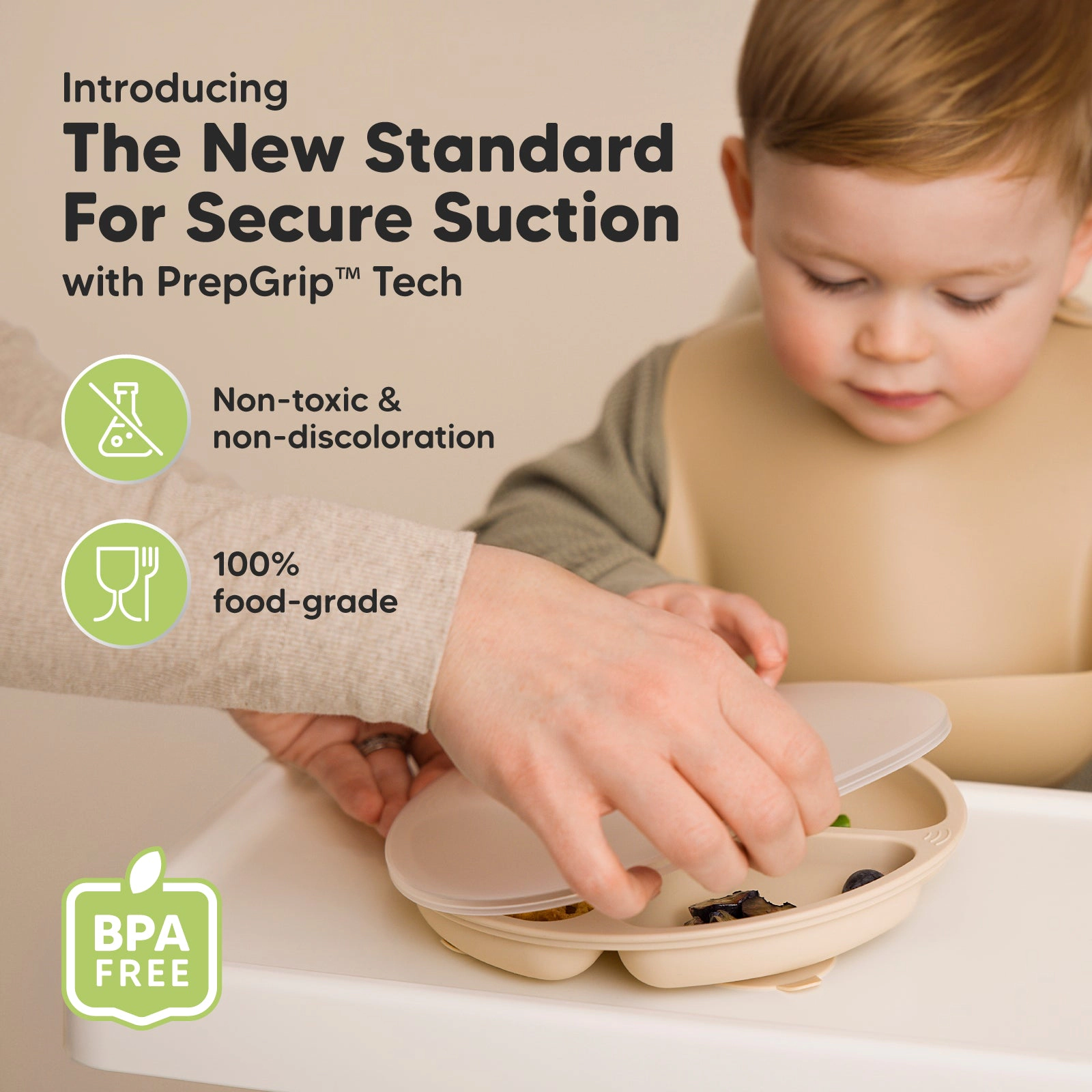 KeaBabies 3-Pack Prep Silicone Suction Plates with Lids