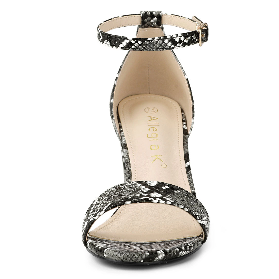 BLISSFUL STEP Women's Snakeskin Chunky Heels Ankle Strap Open Toe Sandals