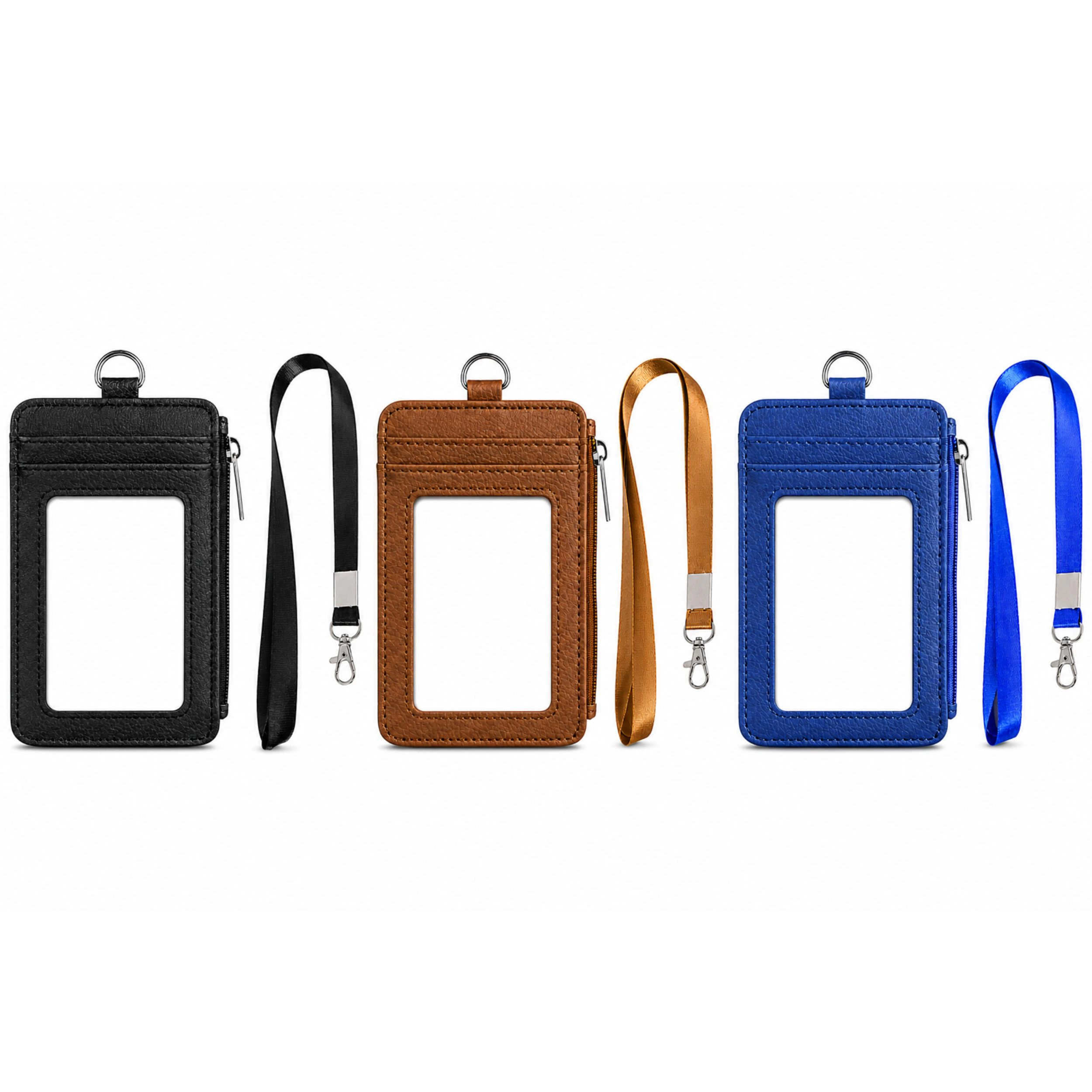 Home Collection PU Leather Vertical ID Badge Holder with Lanyard & Zipper Pocket