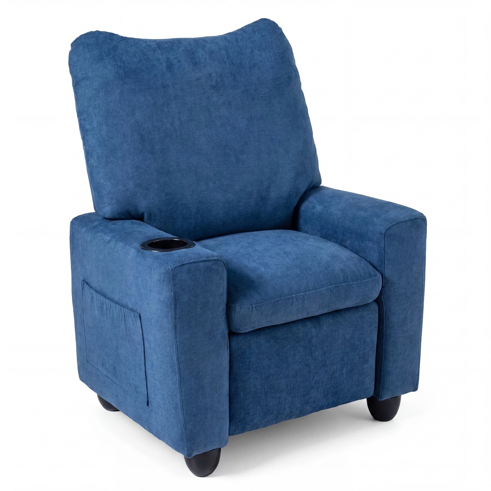 SUGIFT Kids Chenille Fabric Cup Holder Pop Out Footrest Recliner 24-in x 20.5-in x 30-in 150-lb Capacity Ages 3+ Navy