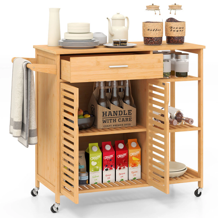 Hivvago Kitchen Island Cart On Wheels With Sturdy Bamboo Frame - Natural