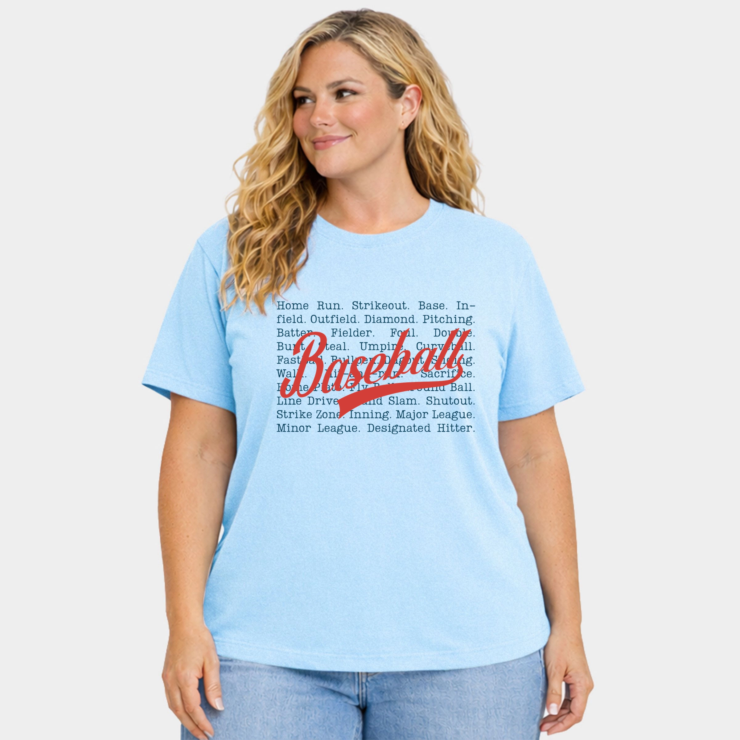 Simply Sage Market - Baseball Words Stacked Women's Plus Sized Garment Dyed Graphic T-Shirt