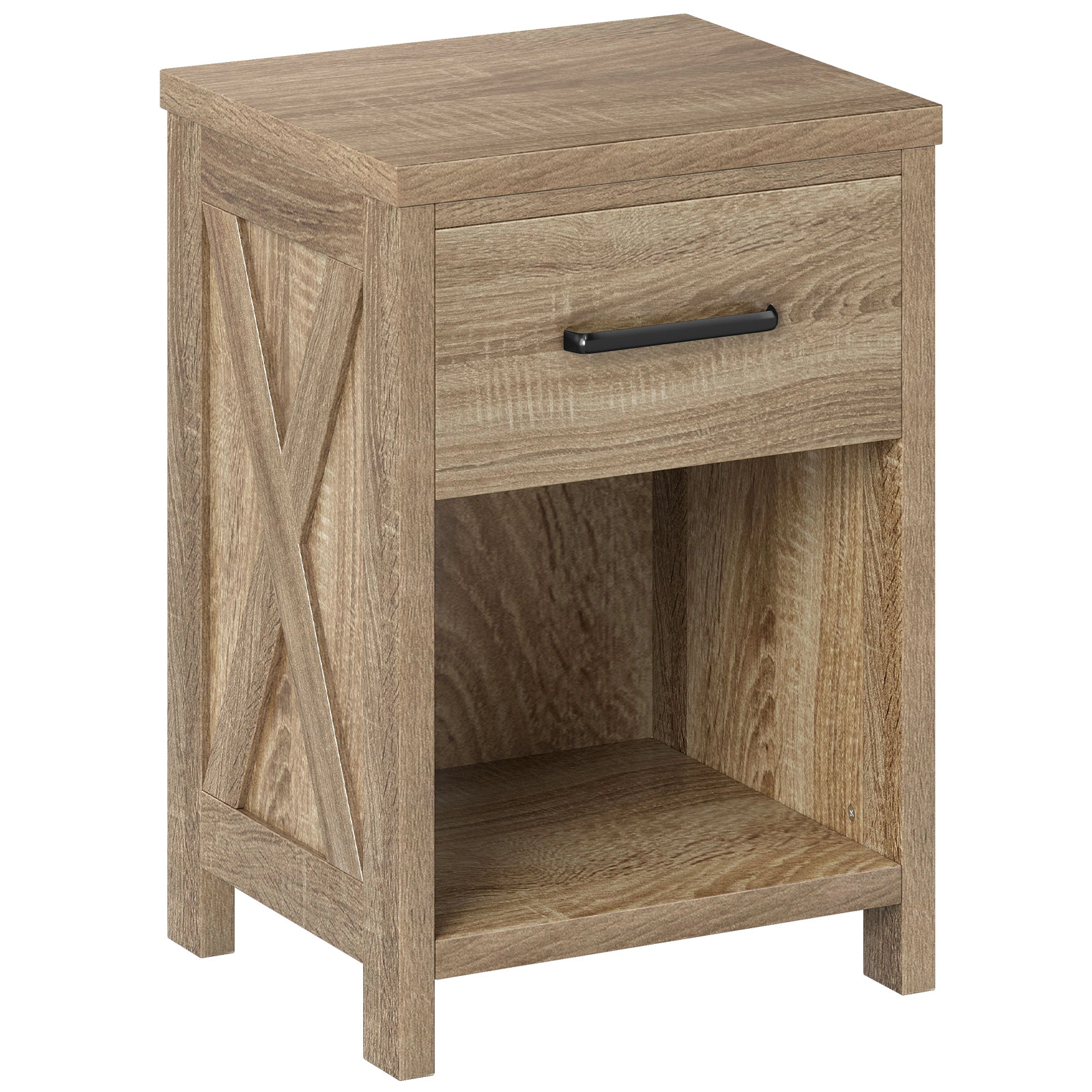 Hivvago Wooden Bedside Unit with Shelf and Pull-Out Drawer