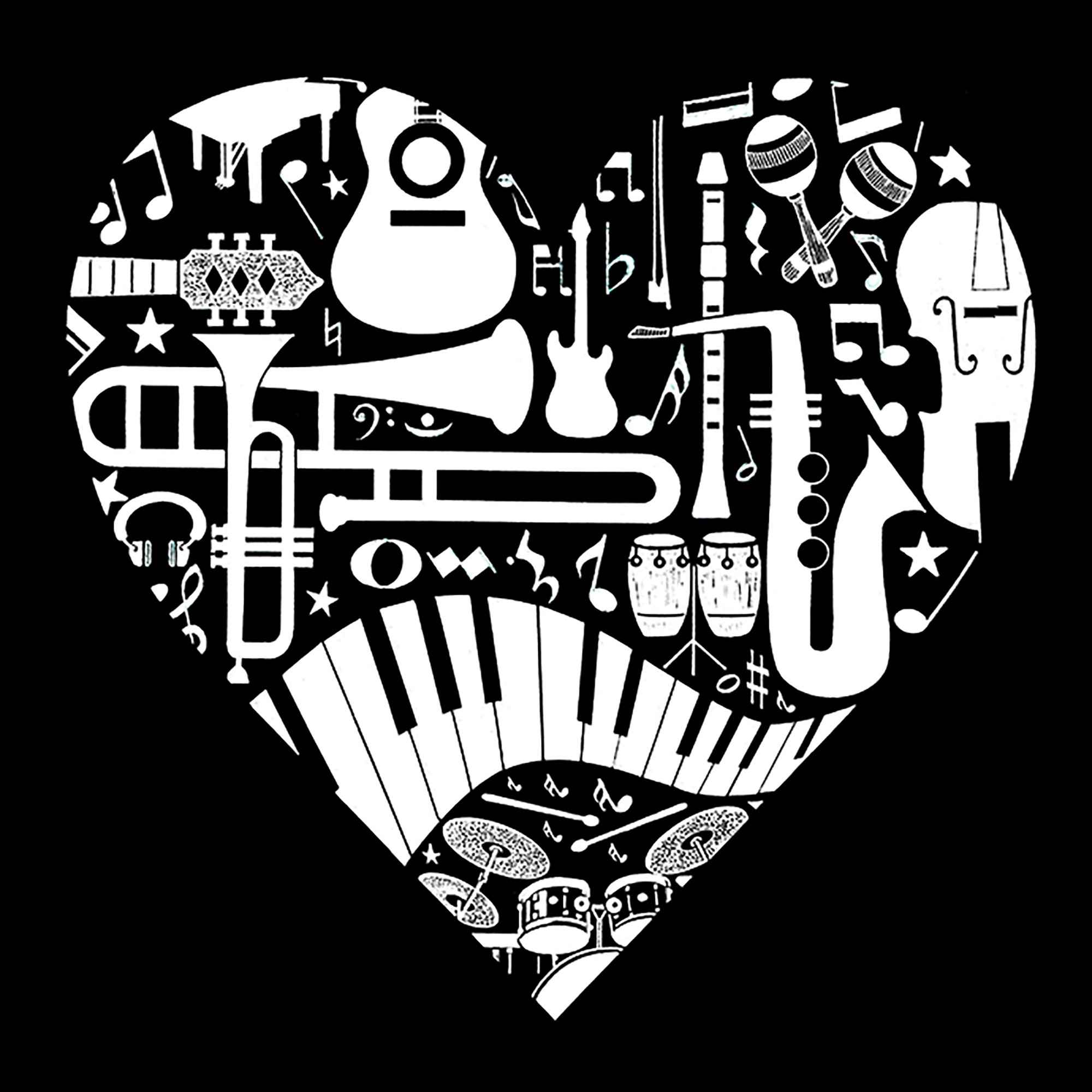 LA Pop Art Men's Cotton-Poly Graphic T-Shirt - Musical Instrument Heart