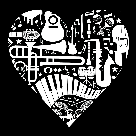 LA Pop Art Men's Cotton/Poly Blend Graphic T-Shirt - Musical Instrument Heart