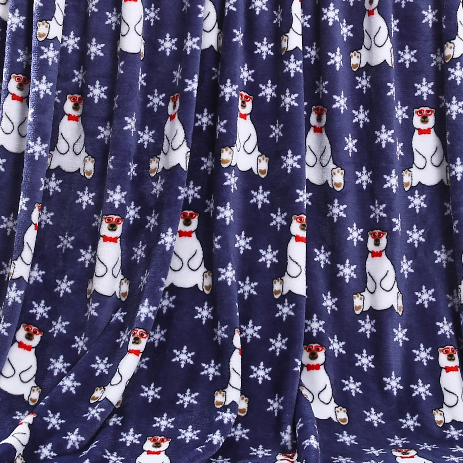 Plazatex Polar Bear Plush Decorative All Season Plum Throw Blanket 50" x 60" Navy
