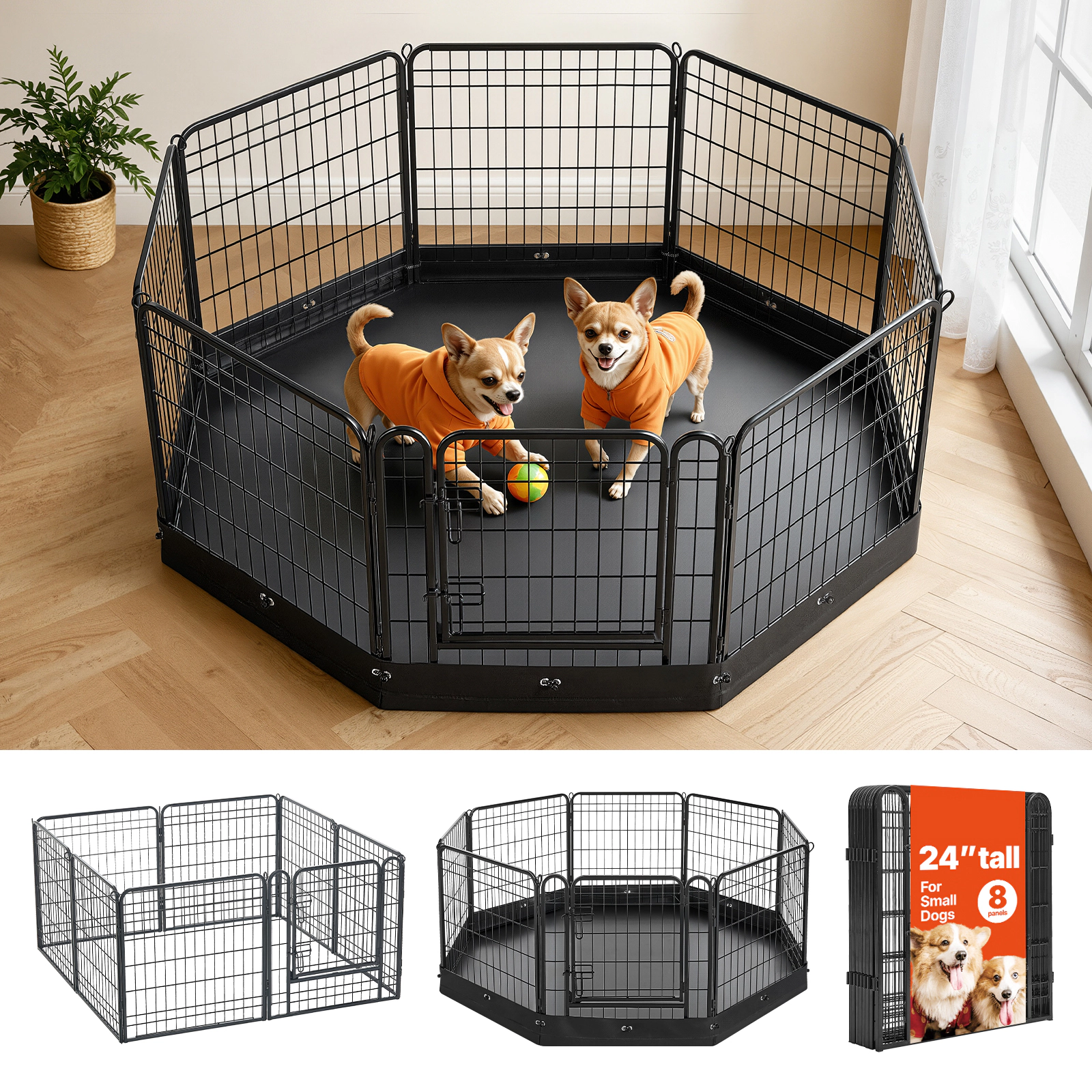 HONGGE Heavy Duty 8 Panel Dog Playpen with Door, Foldable Metal Pet Fence for Dogs, Cats, and Small Animals