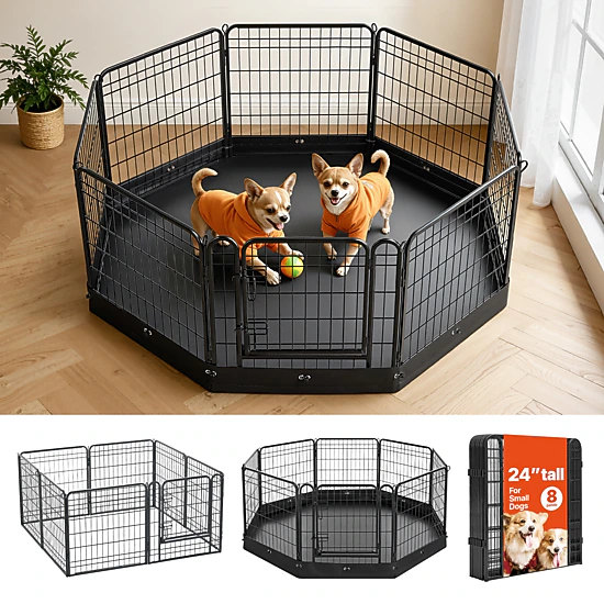 HONGGE Heavy Duty 8 Panel Dog Playpen with Door, Foldable Metal Pet Fence for Dogs, Cats, and Small Animals