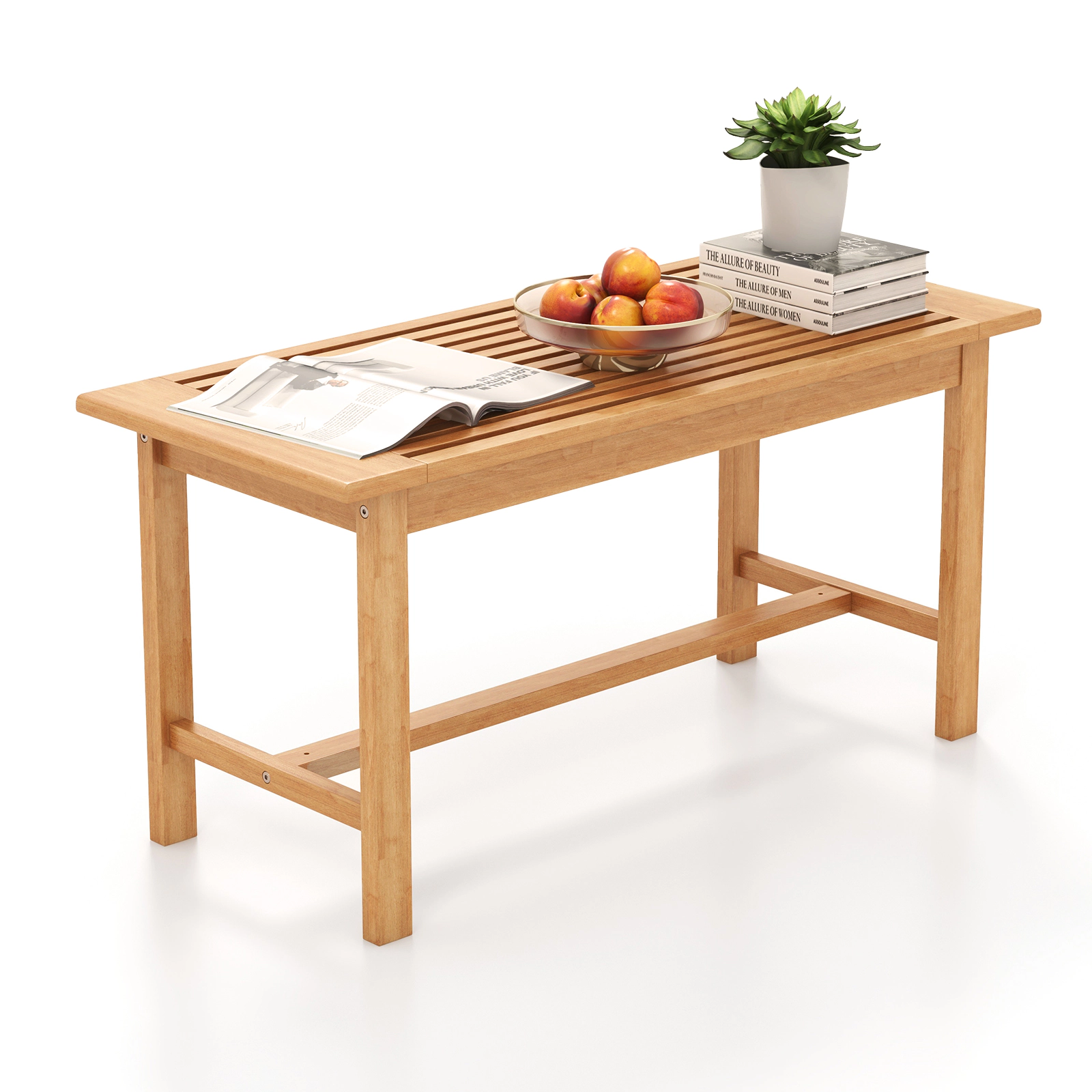 SUGIFT 36-In Teak Wood Outdoor Patio Coffee Table, Slatted Top, 145-Lb Capacity