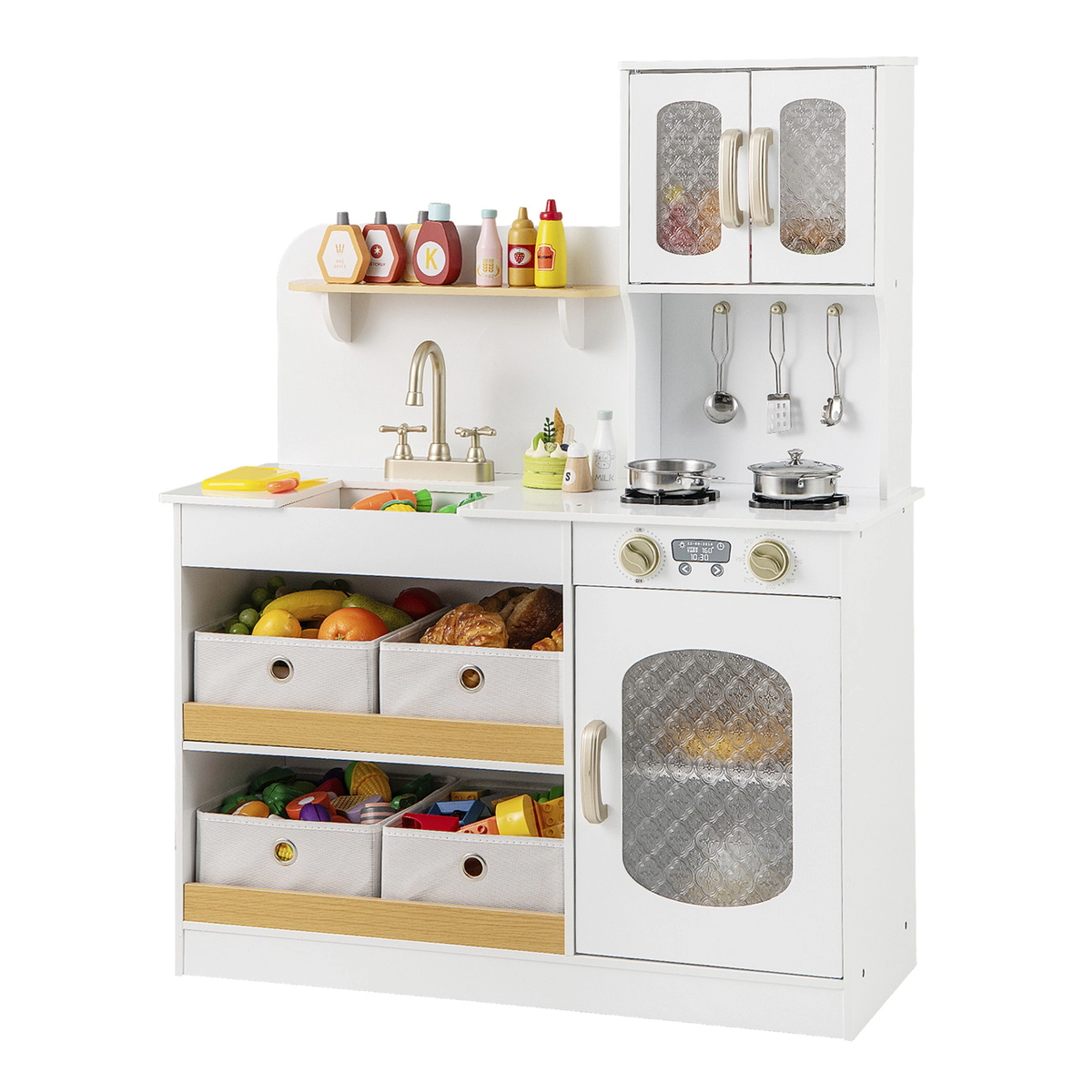 SUGIFT Kids Kitchen Playset with Cooking Accessories and Toy Cuttable Veggies 21.5-in Countertop Ages 3+ White