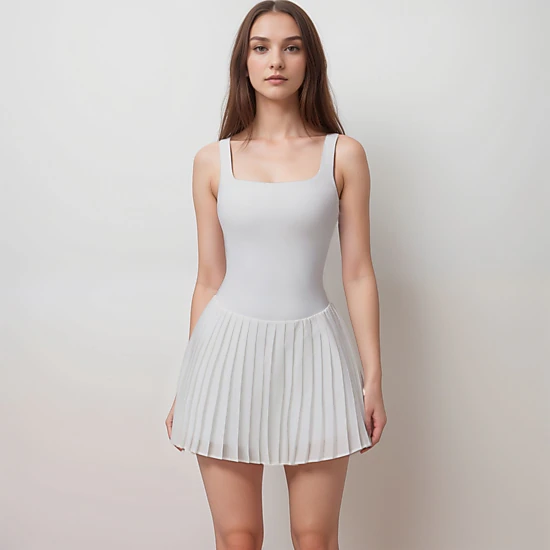 Anna-Kaci Women's Sleeveless Built In Shorts Pleated Wrap Skirt Stretch Fabric Side Pocket Athletic Dress