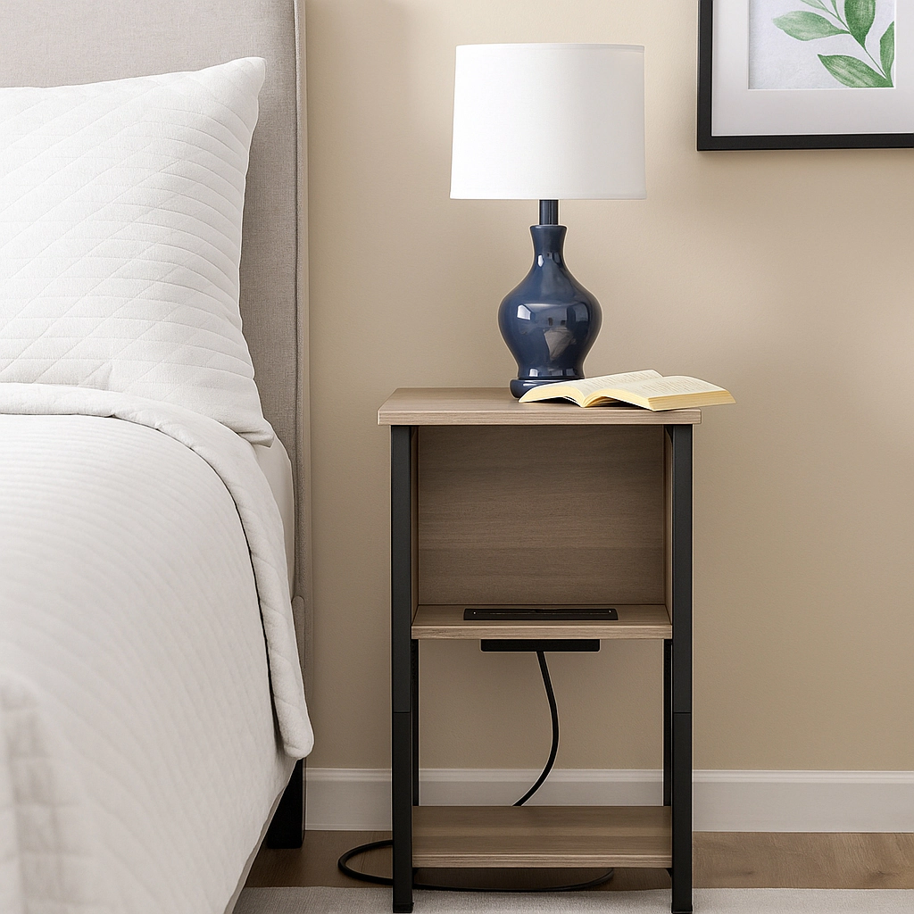 Hivvago 3-Tier Side Table with Charging Station, USB Ports, and Power Outlets