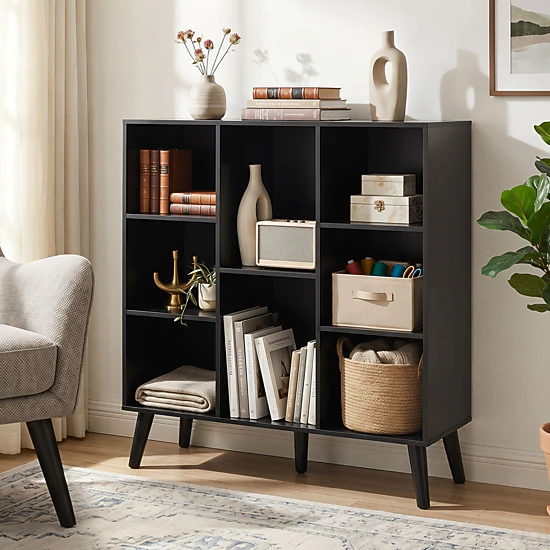 SlickBlue 8-Compartment Bookcase with Open Shelves and Display Storage
