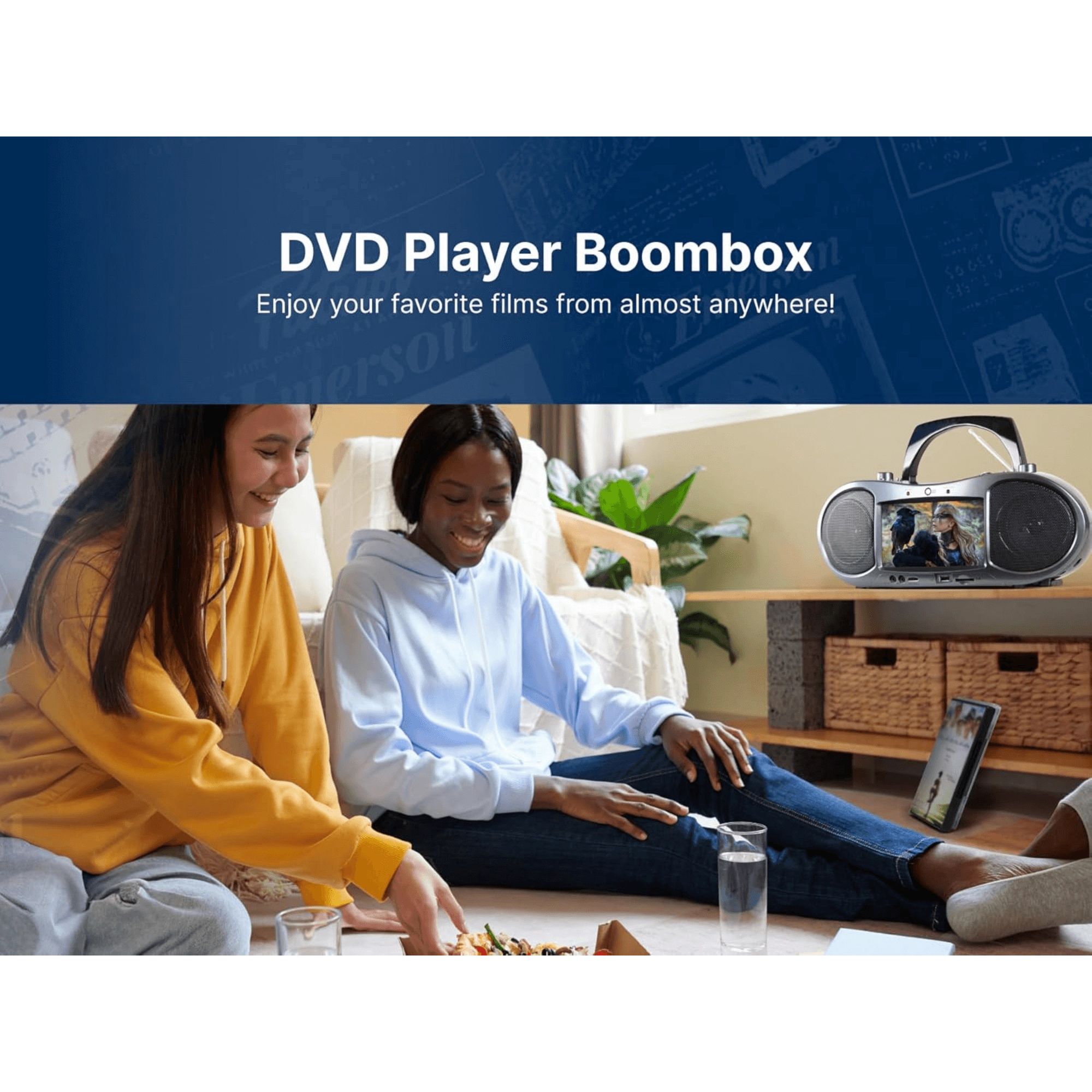 Emerson 7” Bluetooth DVD Boombox with HD-INPUT AM/FM Radio