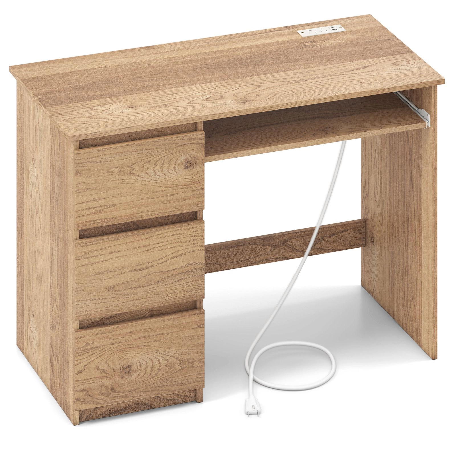 SlickBlue Computer Desk with Charging Station and 3 Drawers