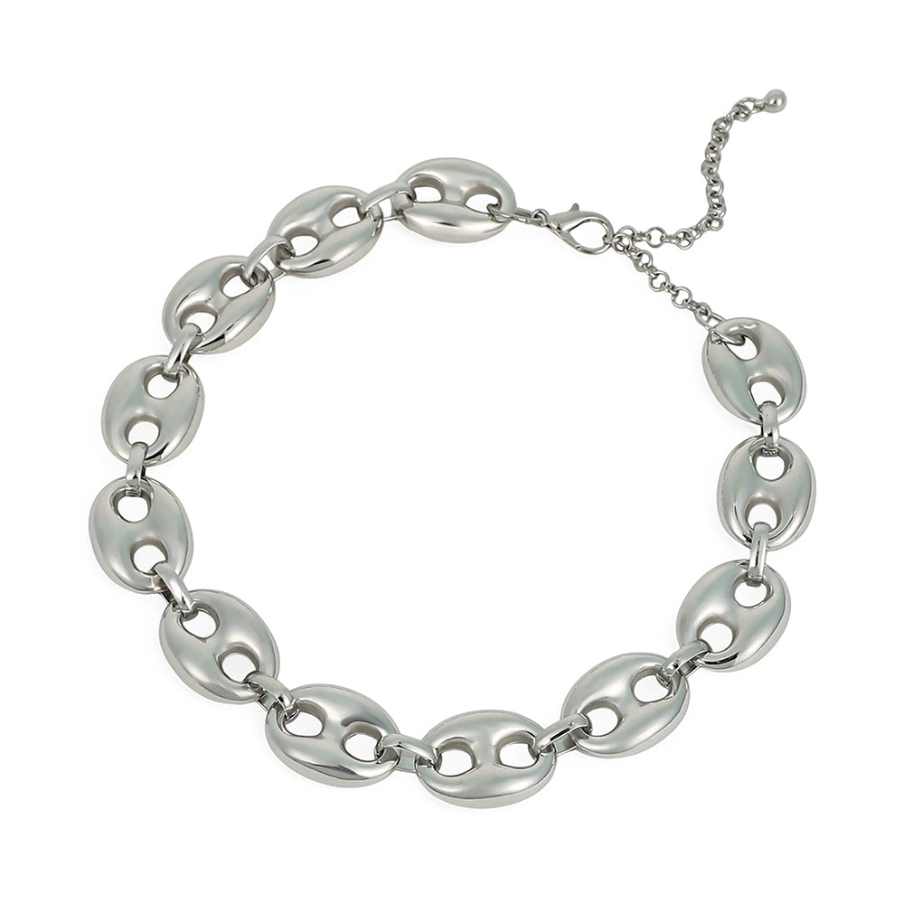 SOHI Women's The Chunky Coffee-Bean Chain Necklace - Chrome Silver