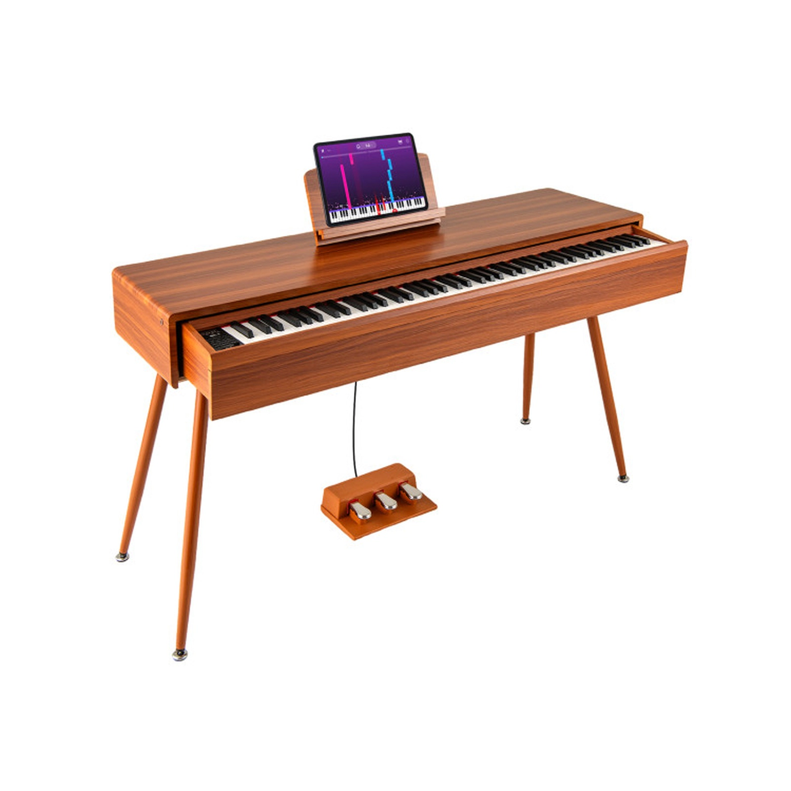 SUGIFT Brown 88-Key Graded Hammer Action Weighted Digital Piano with Push-Pull Drawer 56-in W 20-in D 32-in H