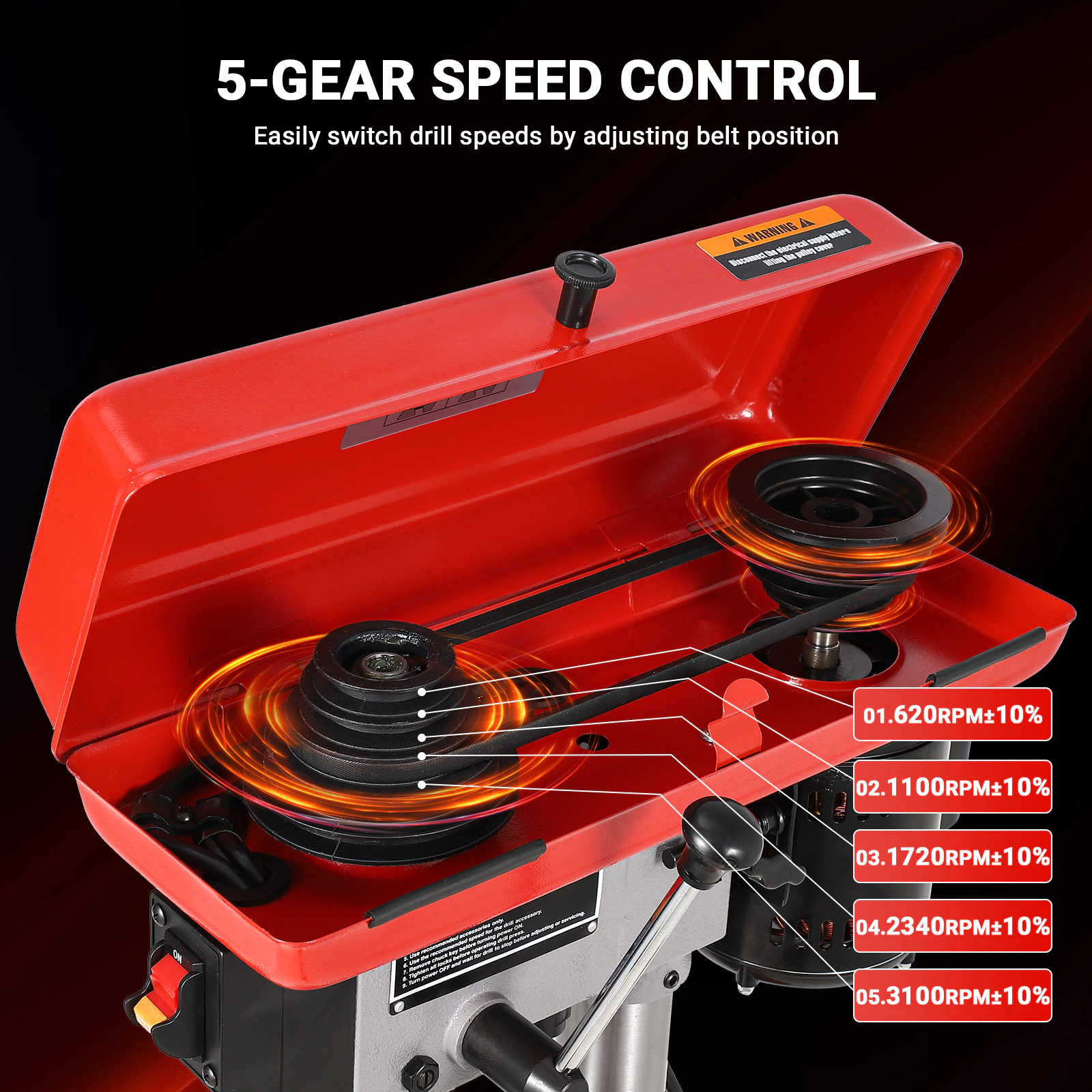 8-in 2.5-Amp 5-Speed Benchtop Drill Press with Laser Ray LED Light and 0-45 Degree Tilting Worktable