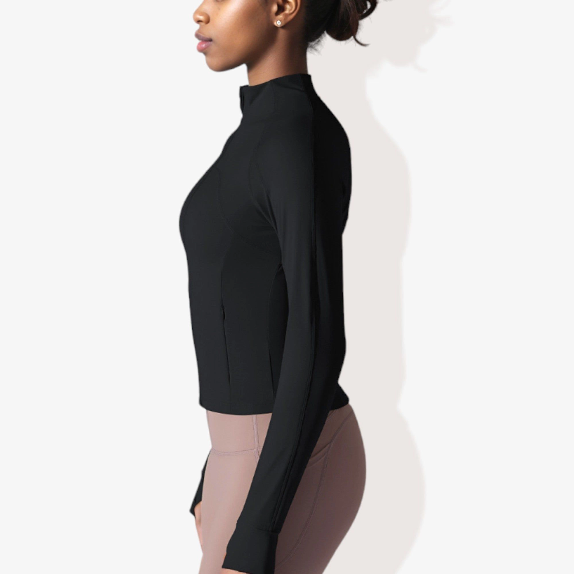 Anna-Kaci Women's Stretchy Long Sleeve High Neck Zip Pocket Sports Jacket