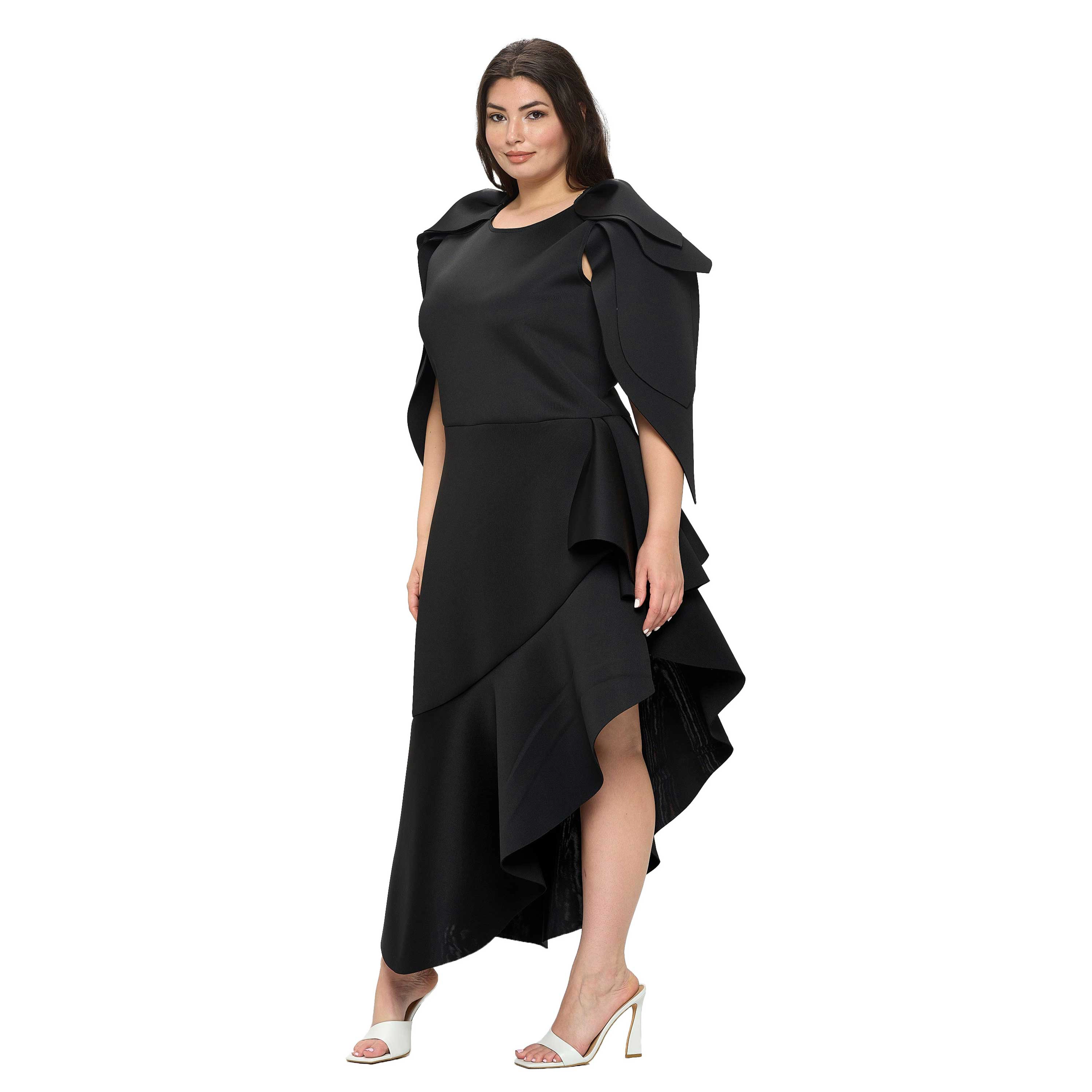 L I V D Women's Plus Kaskade Ruffled Neoprene Dress