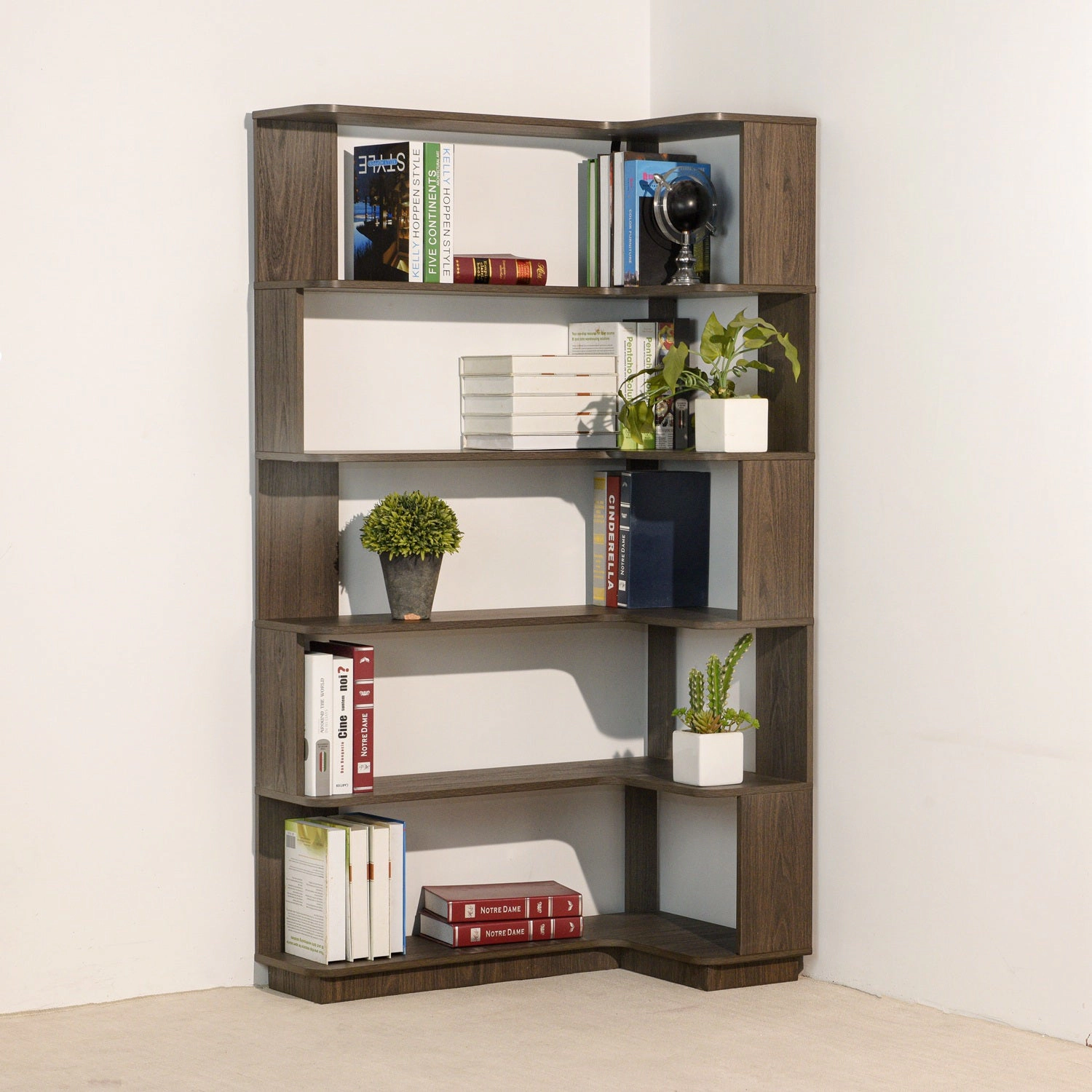 GBruno 5-Tier L-Shaped Corner Bookshelf