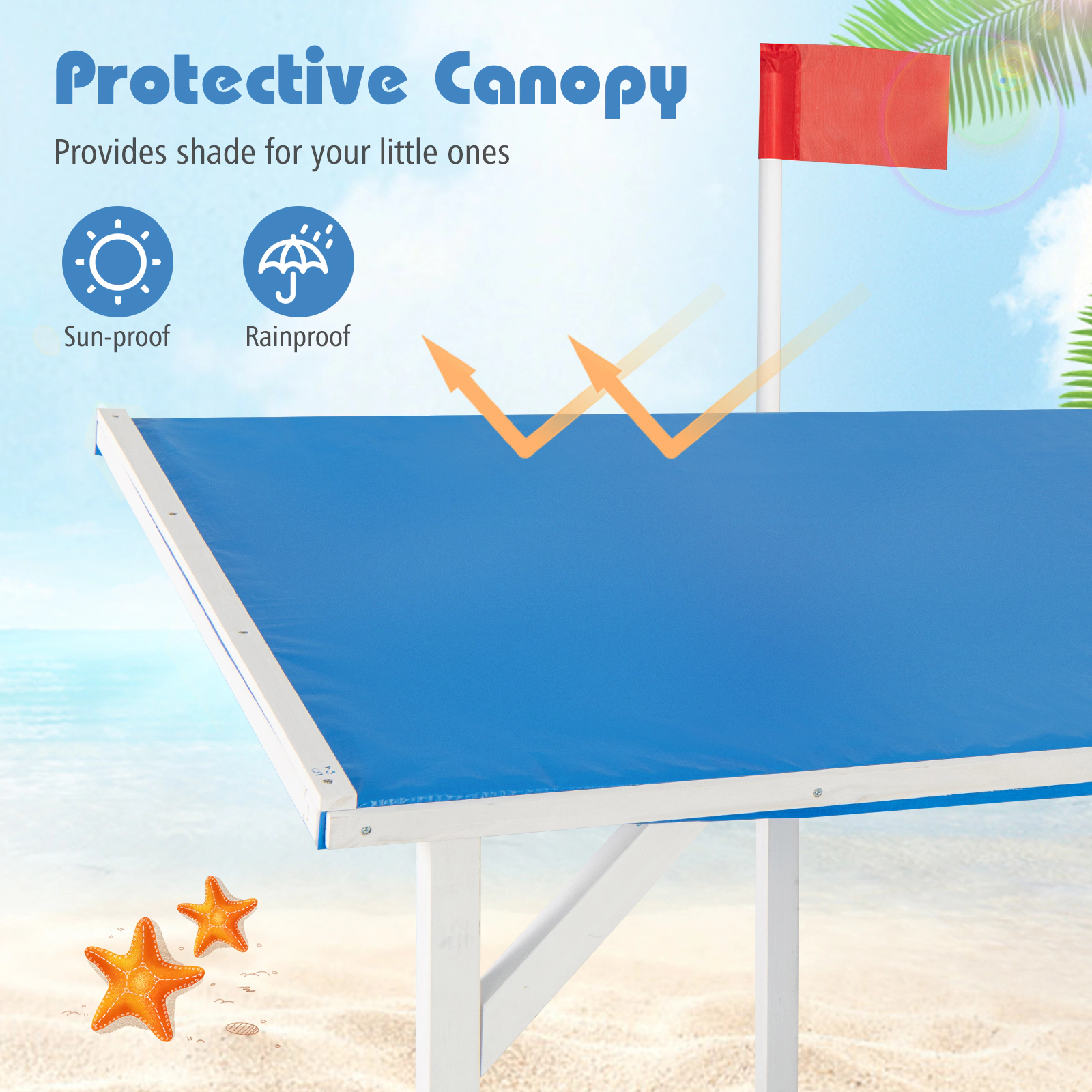 LJG Kids Pirate Ship Sandbox with Canopy with Bench Seats and Bottom Liner