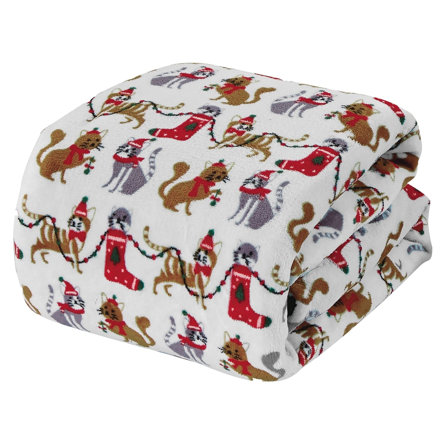 Plazatex Holiday Christmas Cats Design Micro Plush Throw Blanket - 50x60", Multicolor