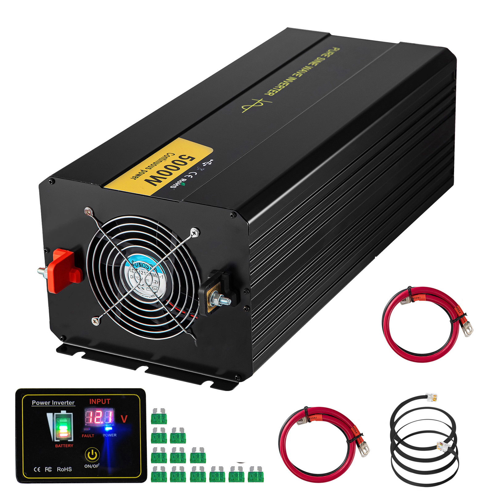 HONGGE Pure Sine Wave Inverter Power Inverter DC 12V to AC 120V Car Inverter with USB Port LCD Display and Remote