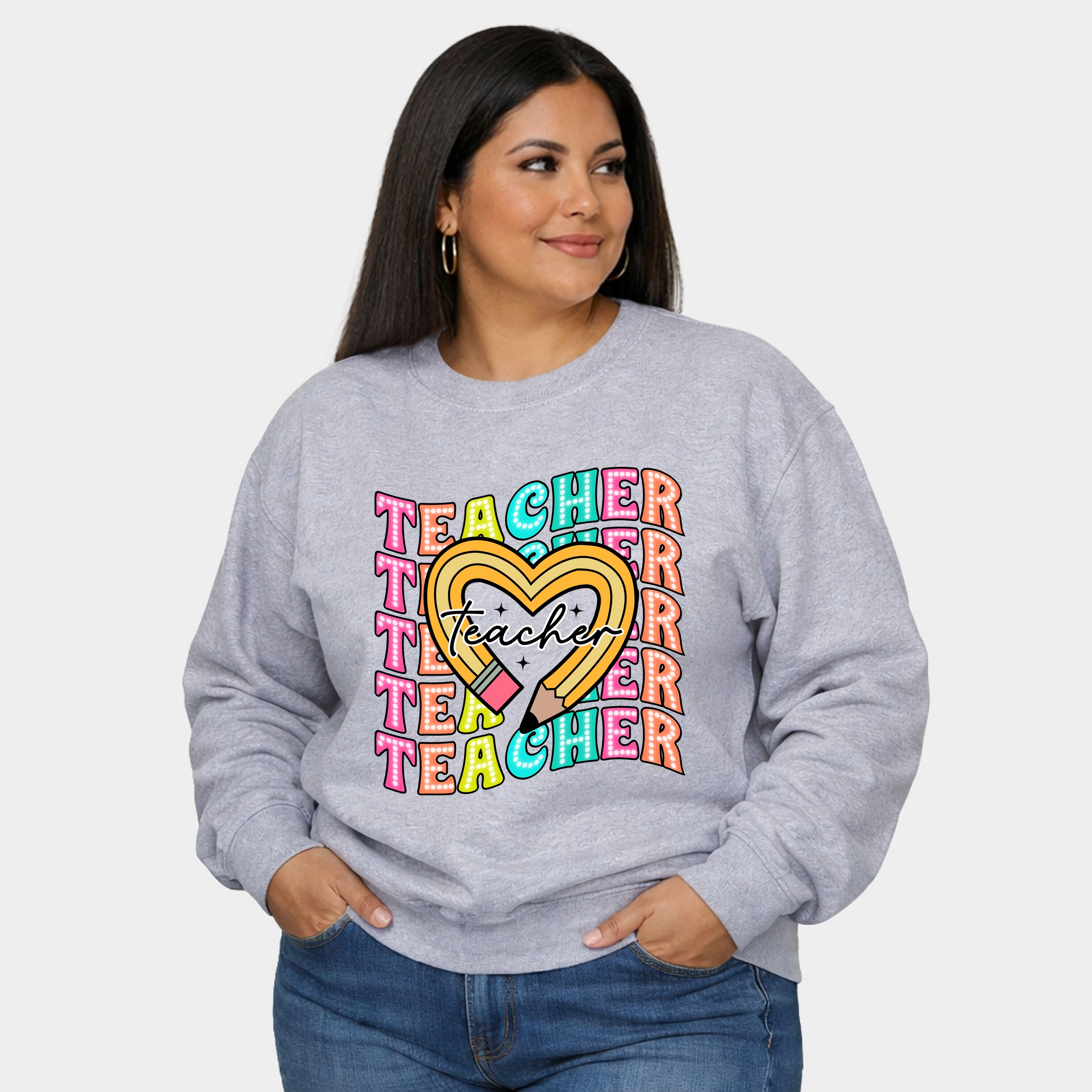 Simply Sage Market - Teacher Pencil Heart  Women's Plus Sized Graphic Sweatshirt