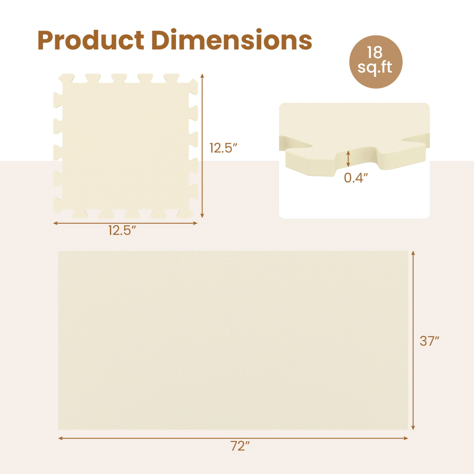SUGIFT High-Density Interlocking Foam Floor Mats 0.4-in Thick Tiles 12.5-in Square Beige