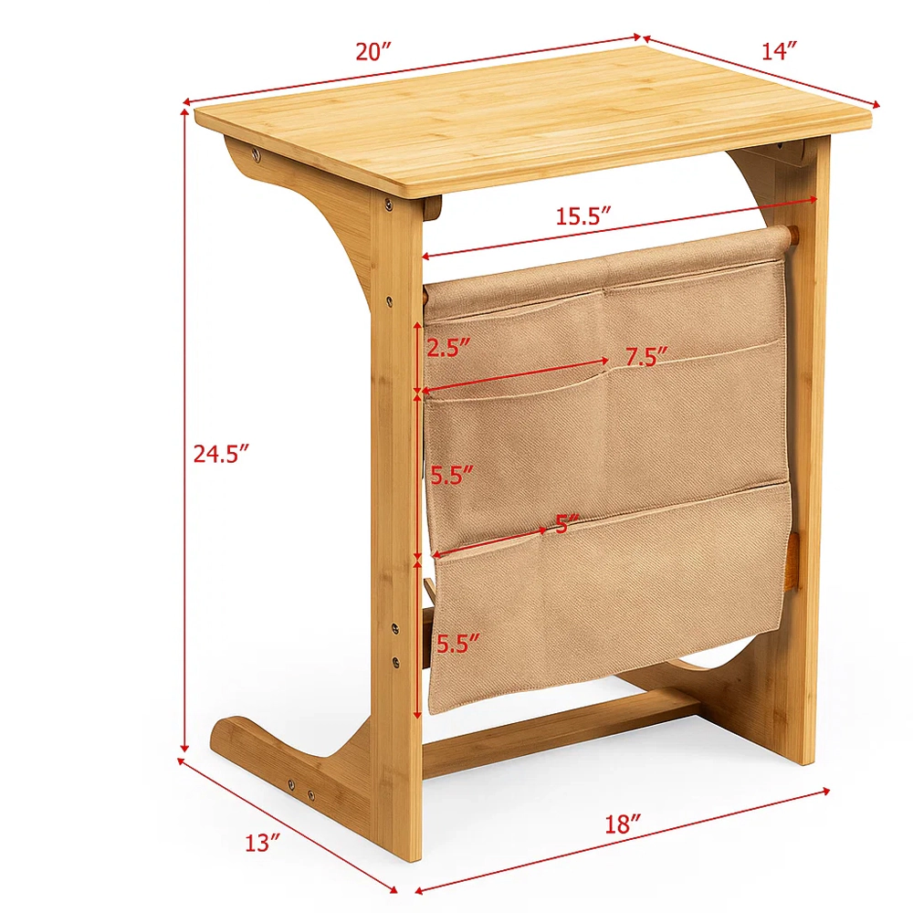 Hivvago Bamboo End Table with Detachable Storage Bag for Living Room or Bedroom