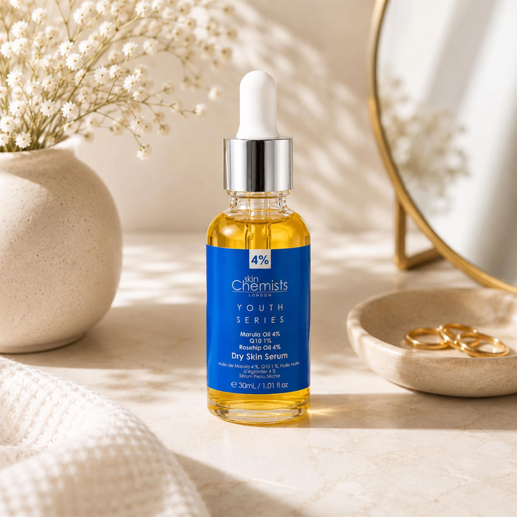 skinChemists Youth Series Dry Skin Serum - Marula Oil 4% Q10 1% Rosehip Oil 4% - 30ml
