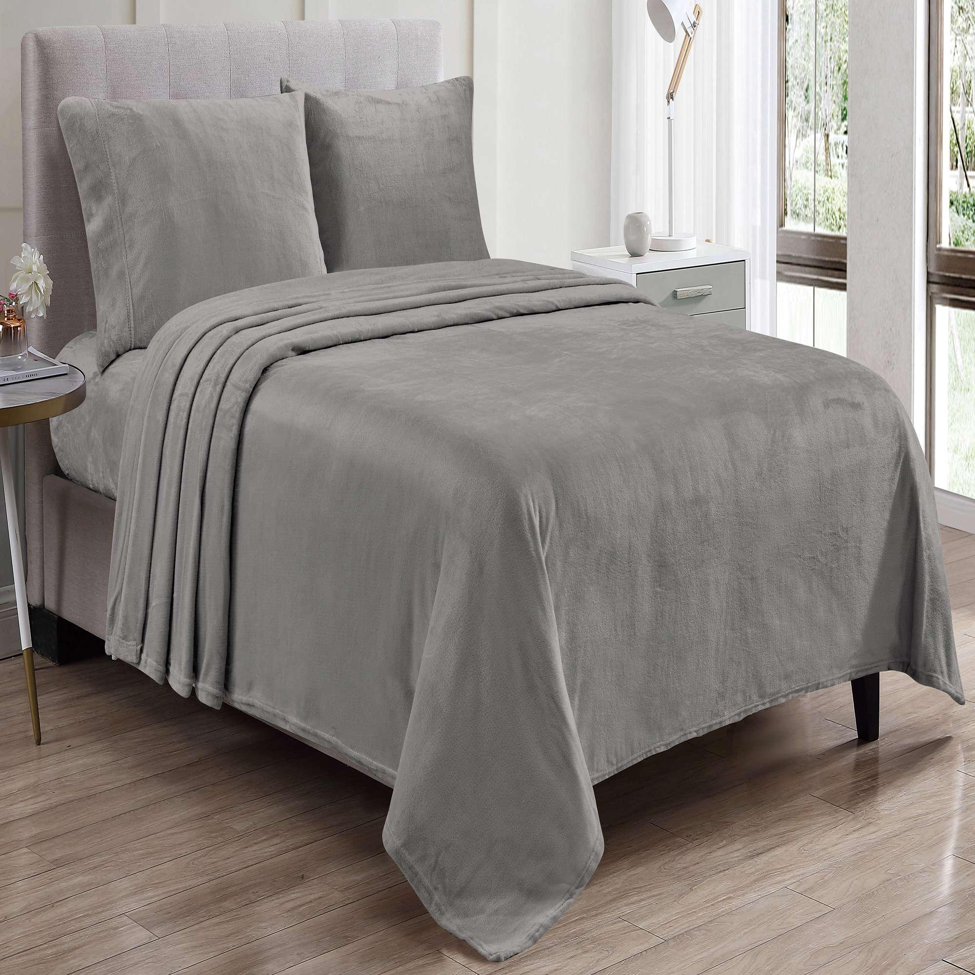 Plazatex Kansas Wrinkle Resistant Ultra Soft Solid Premium All Season Bed Sheet Set Queen Dark Grey