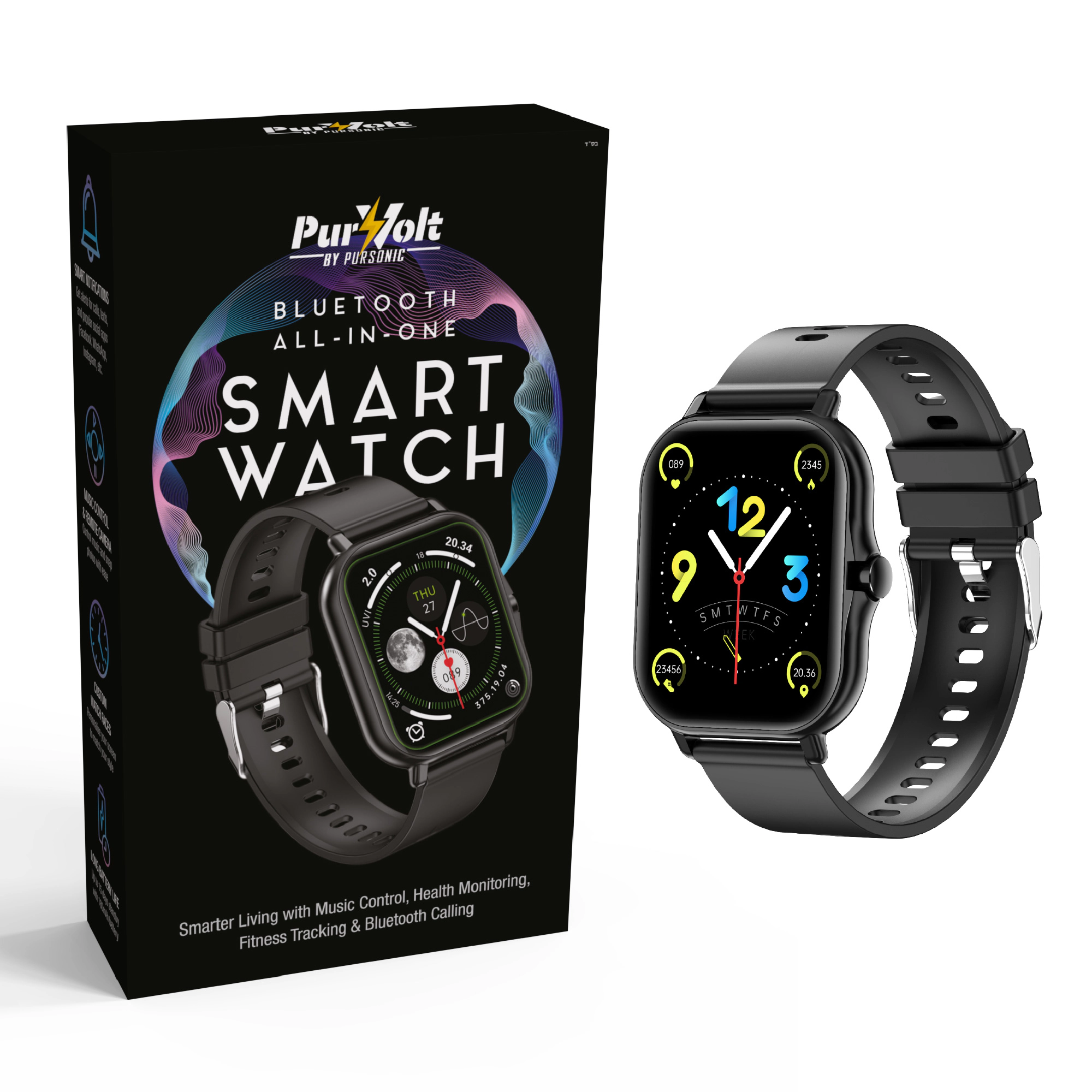 Pursonic Unisex Bluetooth Fitness Smart Watch: Health Tracker with Touchscreen, Call Notifications & Activity Monitoring