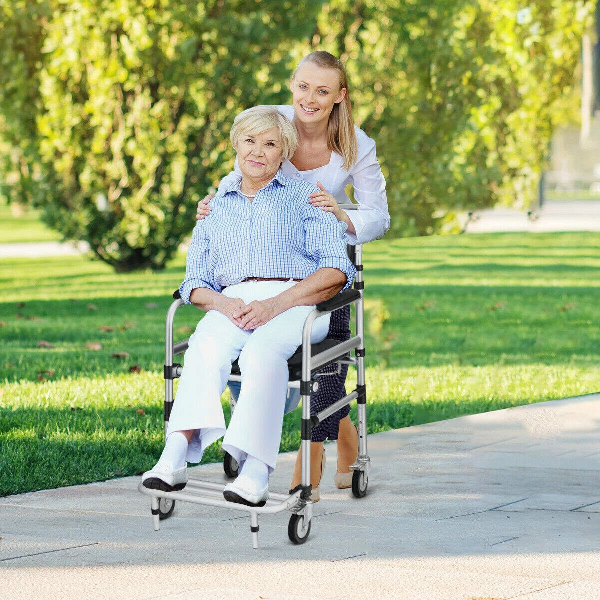 SUGIFT 2-in-1 Commode and Shower Wheelchair, 220 lb Capacity, Locking Casters, Safety Belt