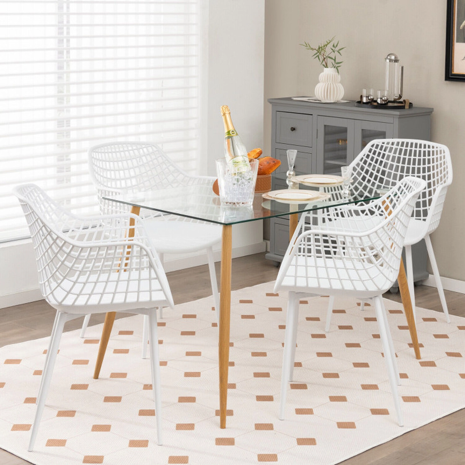 SUGIFT Set of 4 Airy Hollow Backrest Metal Legs Modern Dining Chairs 22.5-in x 21-in x 34-in 265-lb Capacity White