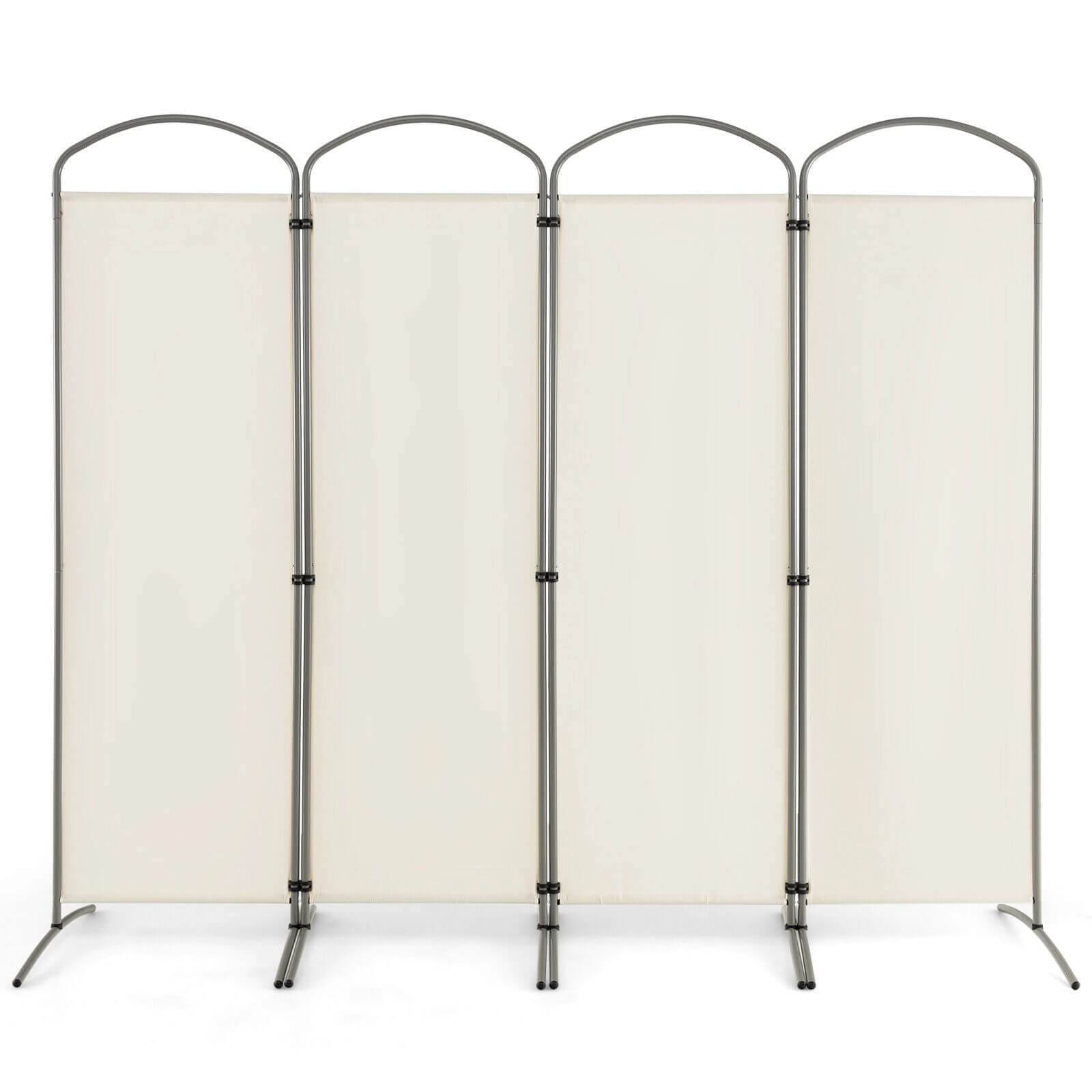 SUGIFT 6.2-ft Folding 4-Panel Polyester Room Divider with Curved Metal Base 87-in Wide 18.5-lb Net Weight White