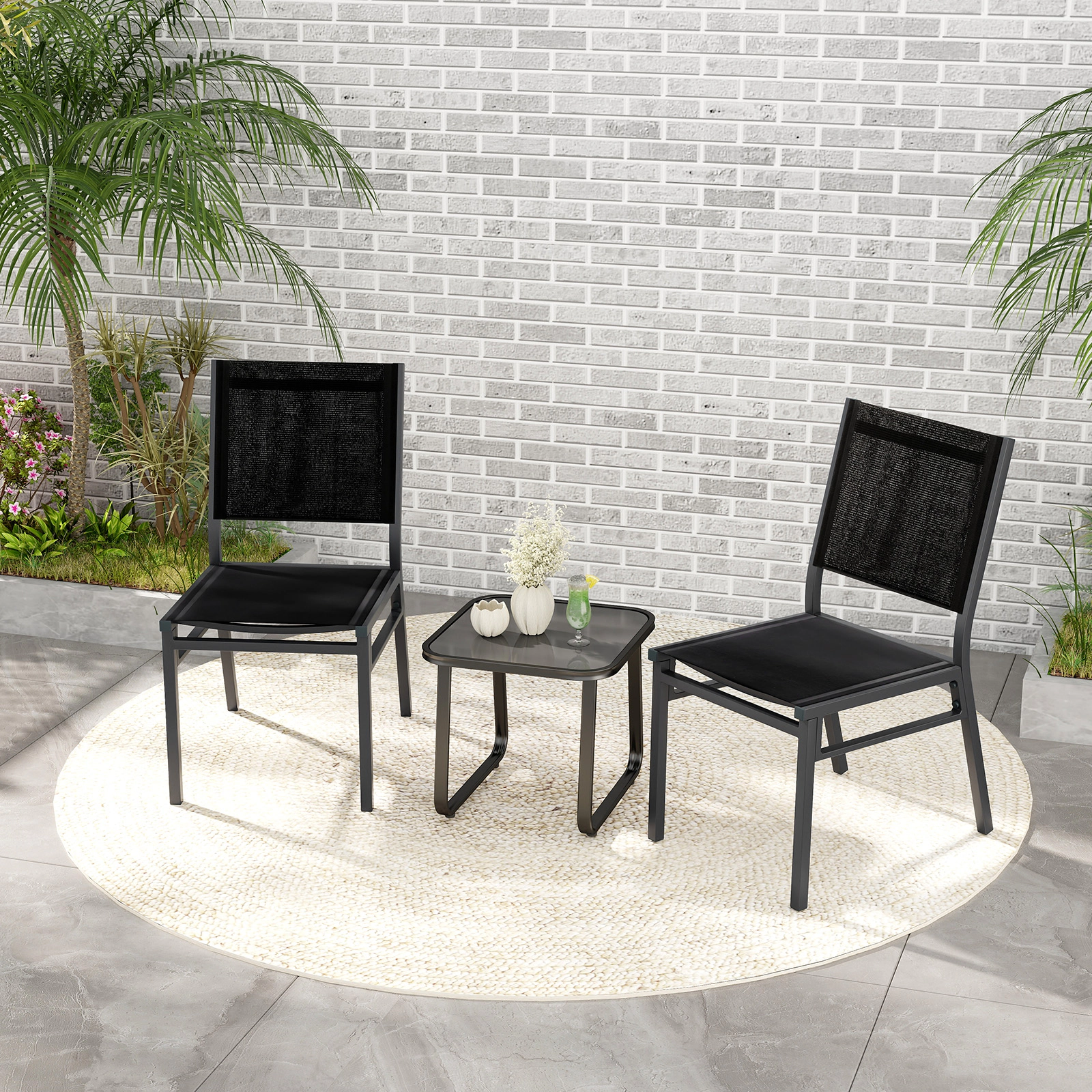 LJG Outdoor Dining Chairs with Breathable Seat and Backrest for Backyard Porch Poolside
