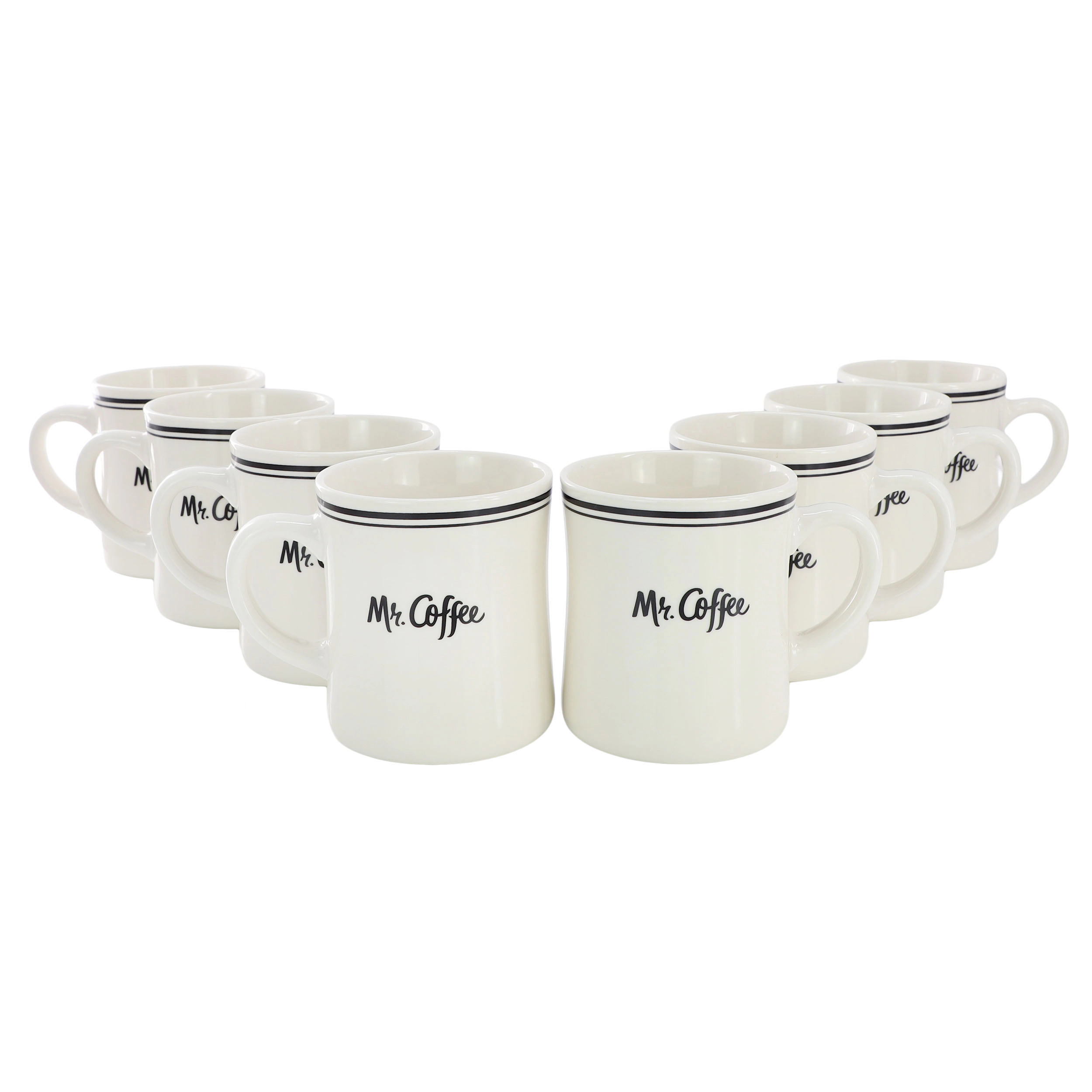 Mr. Coffee Mr. Downtown Diner 8-Piece 15 Ounce White Mug Set