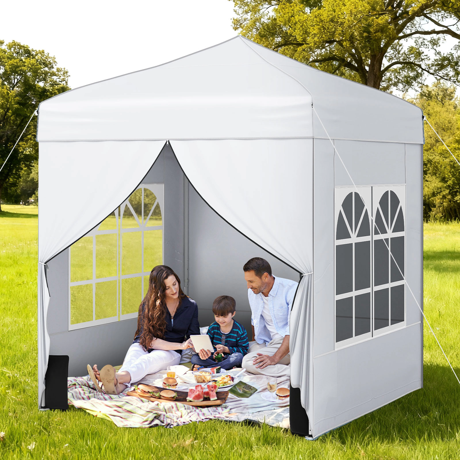 LJG 6.5 x 6.5 FT Pop up Canopy Tent with 4 Sidewalls and Wheeled Bag
