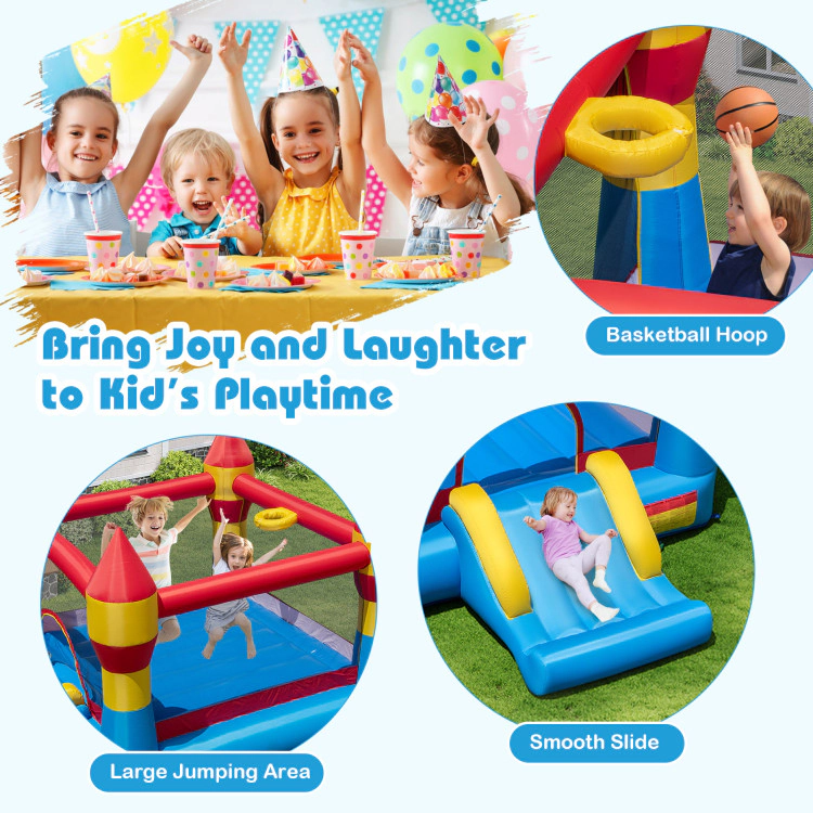 Hivvago 3-In-1 Kids Bouncer With Slide Large Jumping Area And Basketball Hoop Without Blower