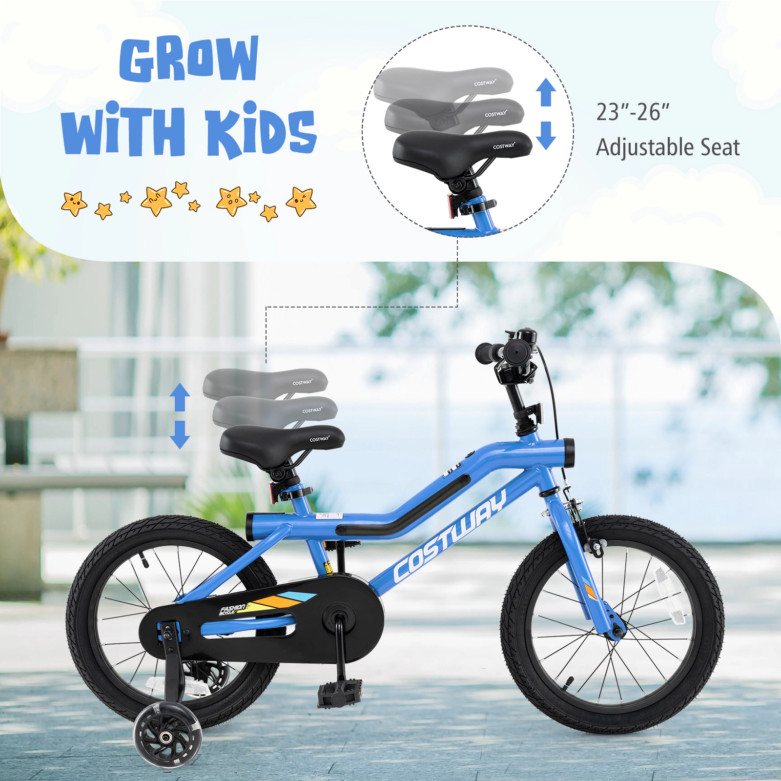 LJG Patented Kids Bike LED Lighted Adjustable with Training Wheels