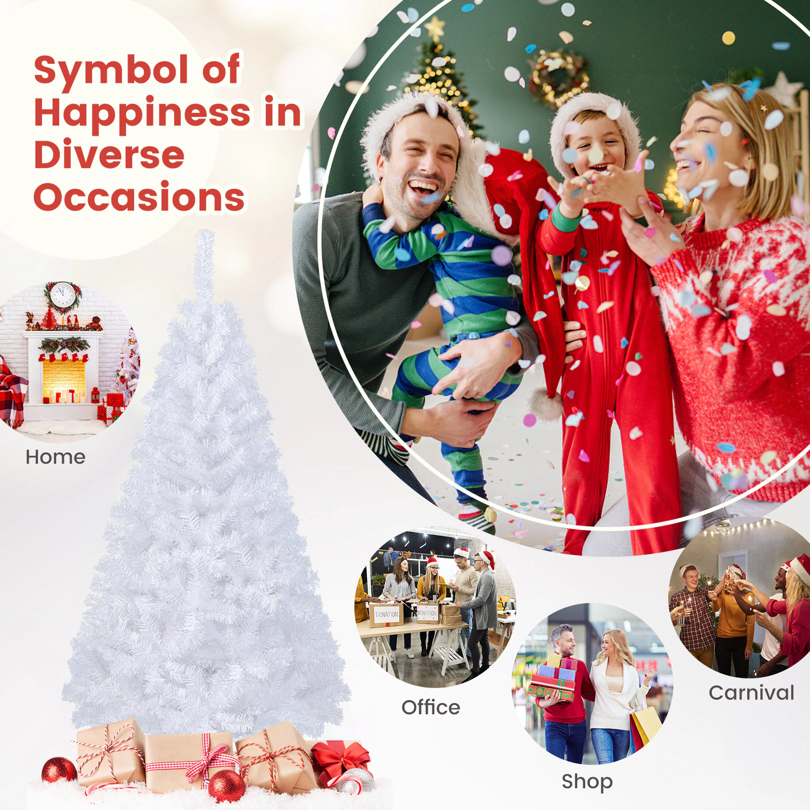 SUGIFT PVC Artificial Christmas Tree with Metal Stand 4.9-ft Tall 350 Tips Easy-Store 3-Piece White Indoor Outdoor