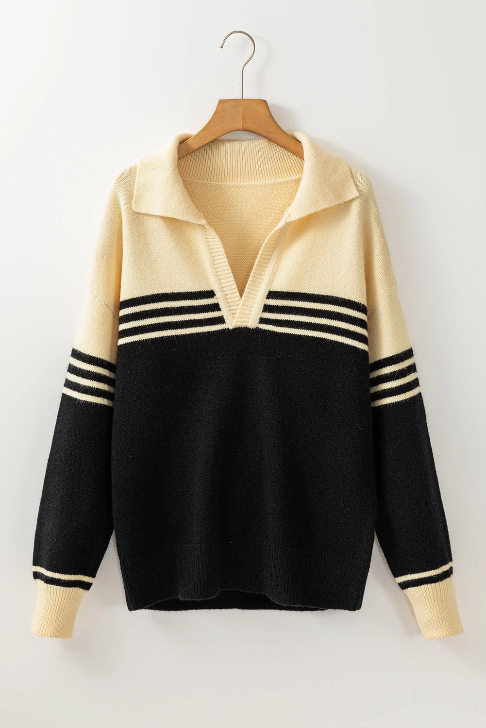 Threaded Pear Women's Briella Colorblock Stripe Collared Sweater