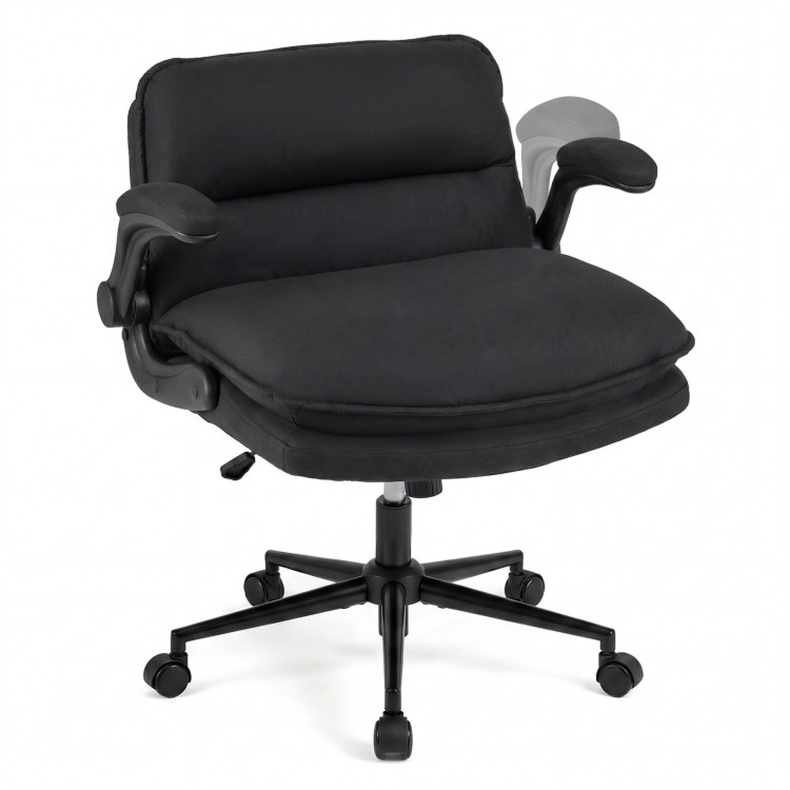 SUGIFT Criss Cross Faux Leather Office Chair on Wheels with Flip-up Arms Adjustable Height 330-lb Capacity Beige/Gray