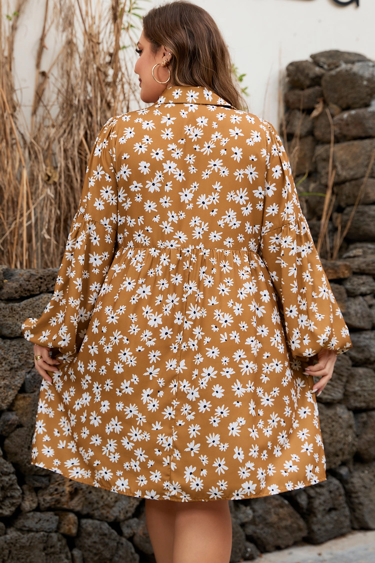 Threaded Pear Women's Miley Print Puff Sleeve PLUS Dress