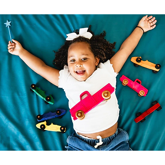 Montessori 9" Pink Wooden Pickup Truck for Toddlers 1–3 — Eco-Friendly Maple Toy, Made in USA