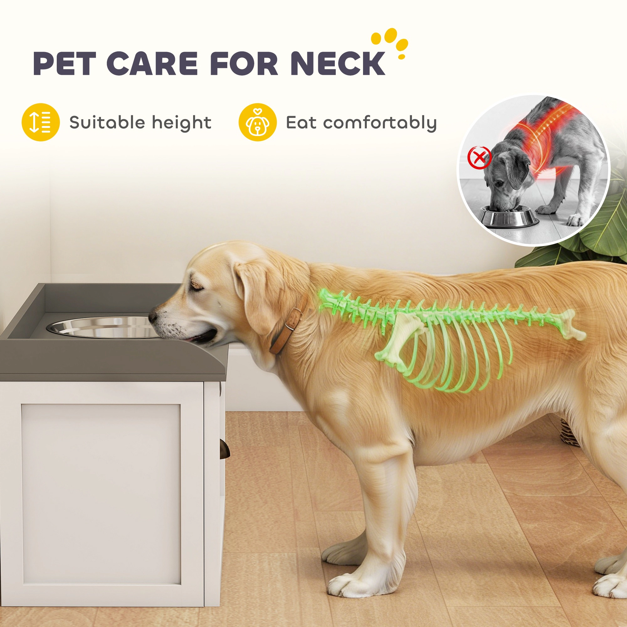 HONGGE Pet Feeding Station Pet Dish Bowl Set with Storage, 2 Elevated Dog Bowls for Large Sized Dogs