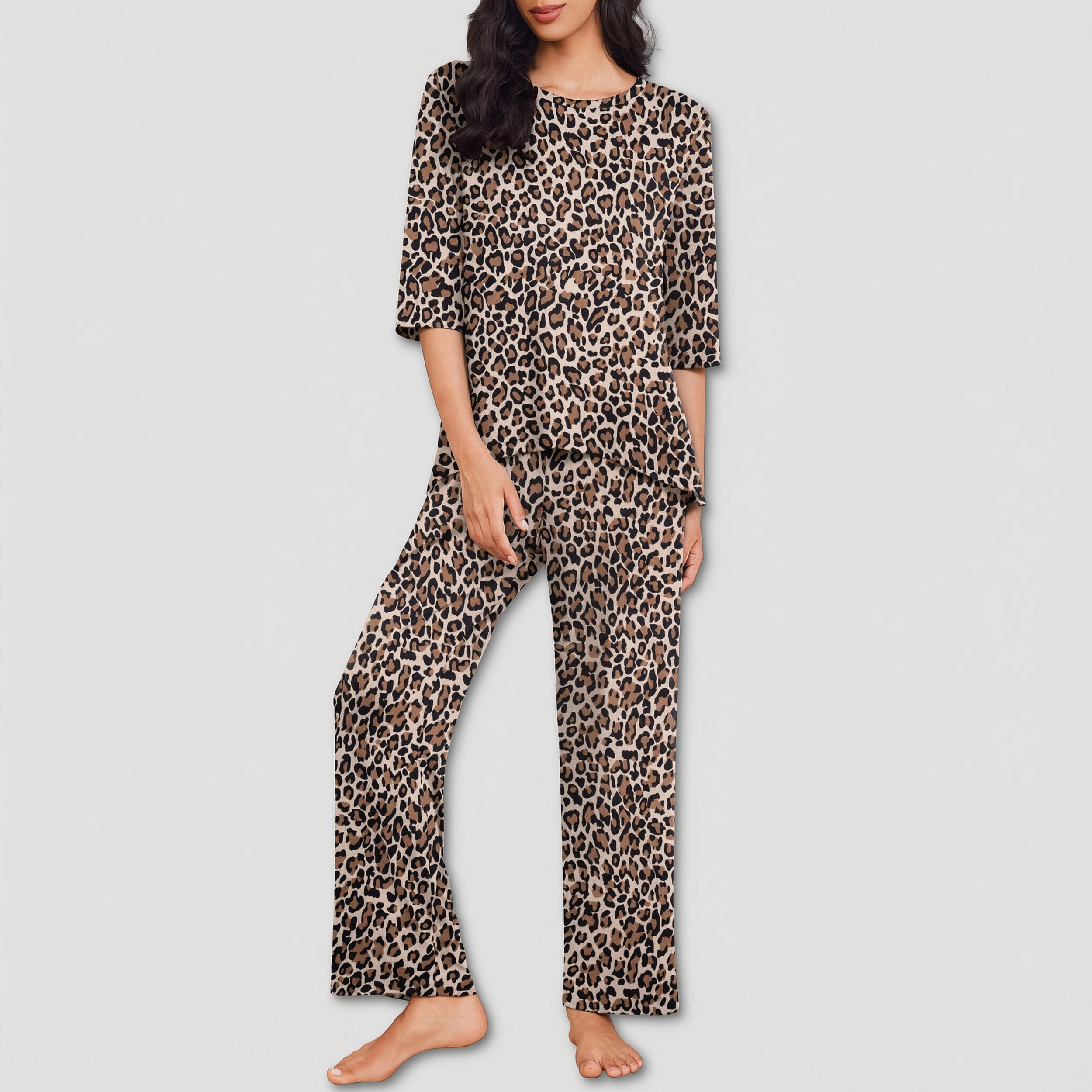Ekouaer Women's Comfy Pajama Set with Three Quarter Sleeve Top