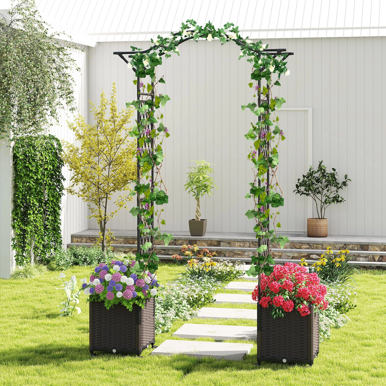 Slickblue Raised Garden Bed with Arch Trellis for Climbing Plants